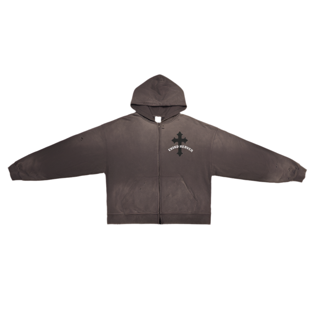 Distressed Double Zip Hoodie