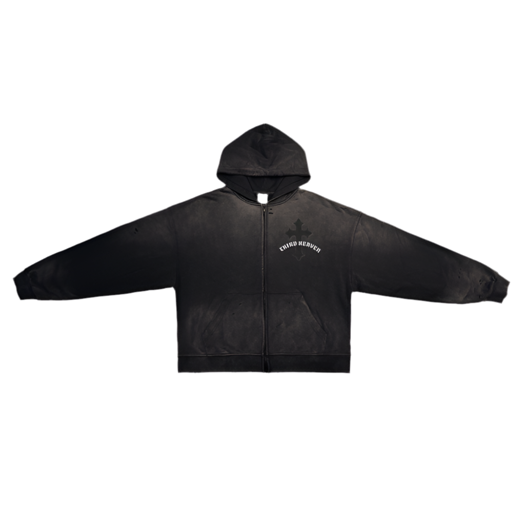 Distressed Double Zip Hoodie